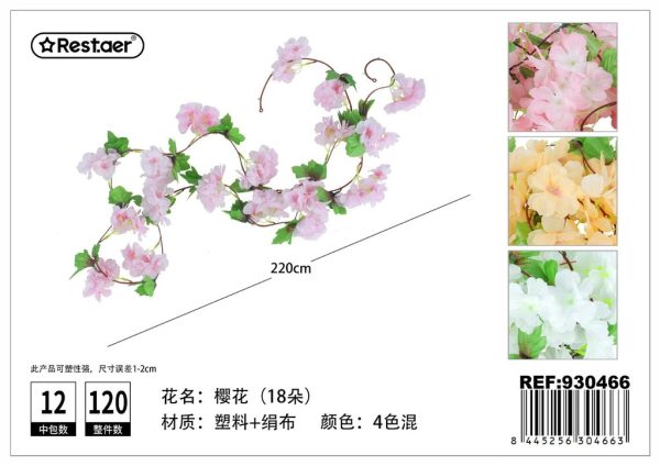 Guirnalda de flores artificiales de cerezo 2.2m para decoración del hogar