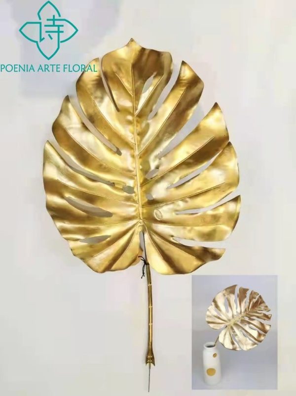Hoja decorativa dorada 55cm para arreglos florales