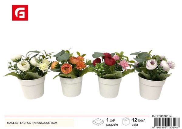 Maceta de plástico ranunculus de 18 cm - Plantas artificiales y decoración del hogar