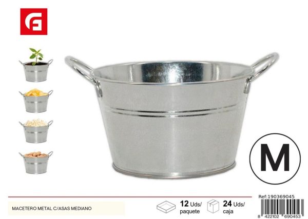 Macetero metal con asas mediano - Decoraciones de hogar