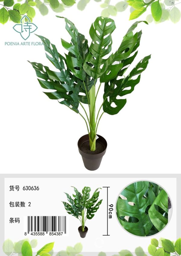 Planta artificial con hojas de ventana 90 cm - Decoración vegetal