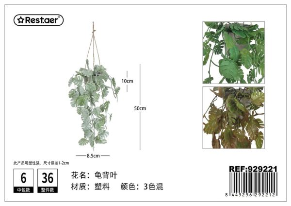 Planta artificial en maceta colgante con hojas de filodendro