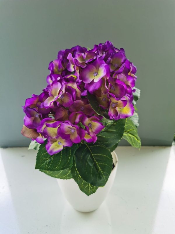 Planta artificial hortensia en maceta mediana para decoración del hogar
