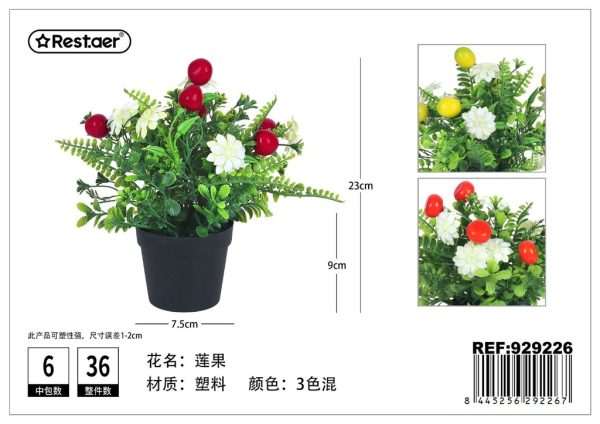 Planta decorativa artificial con frutos de loto en maceta para decoración