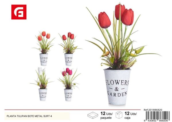 Planta tulipán en bote de metal surtido - Plantas artificiales y decoración del hogar