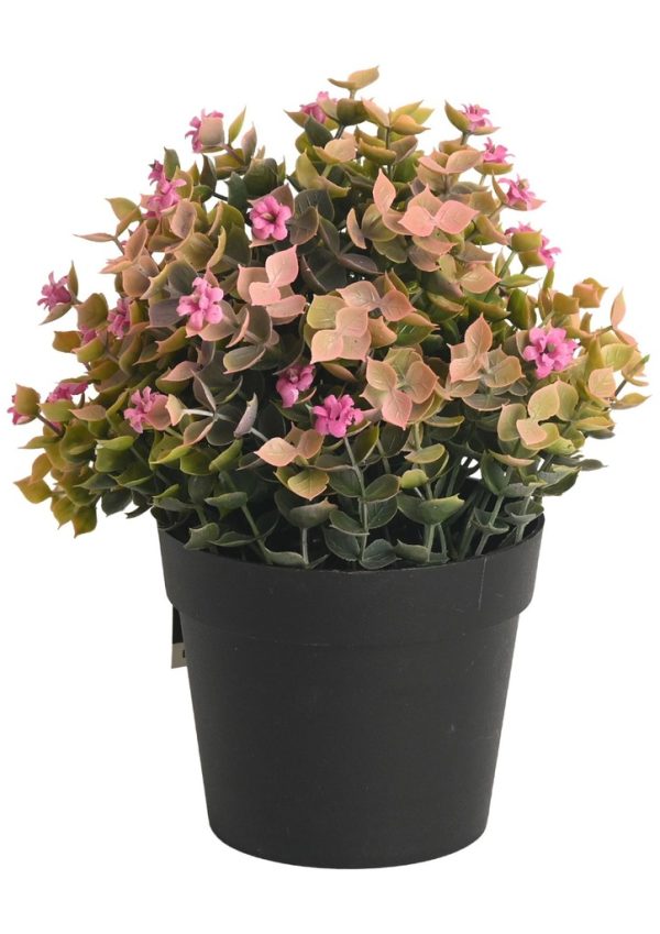 Pozuelo artificial con hojas de eucalipto pequeñas en color rosa - Pequeño macetero decorativo