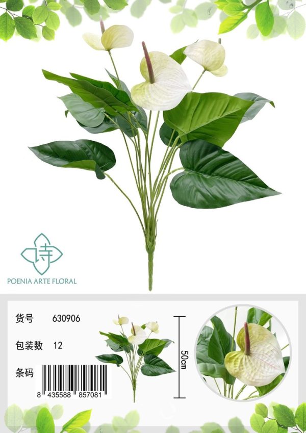 Rama de anturio artificial con 15 cabezas de 50 cm - Jardín y decoración de plantas