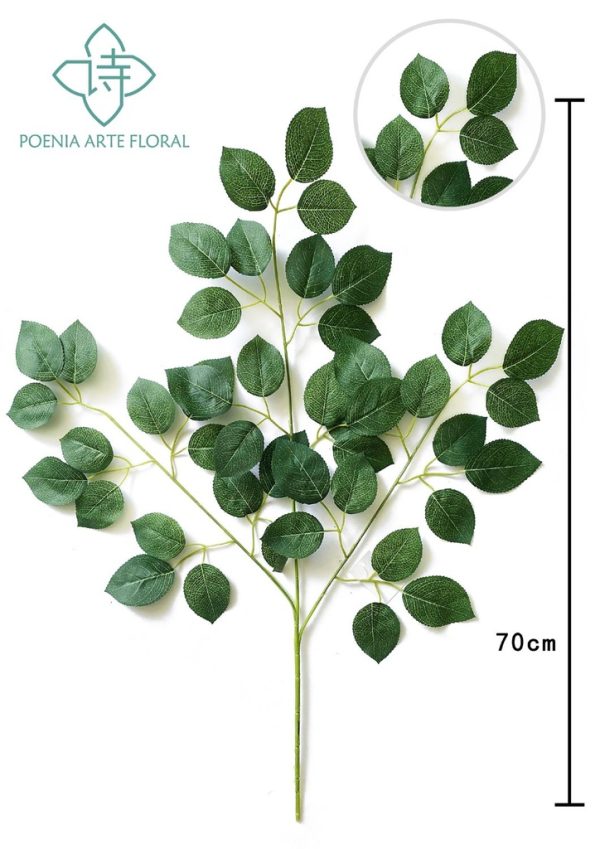 Rama de hoja de rosa verde 71cm con impresión en seda, decoración artificial