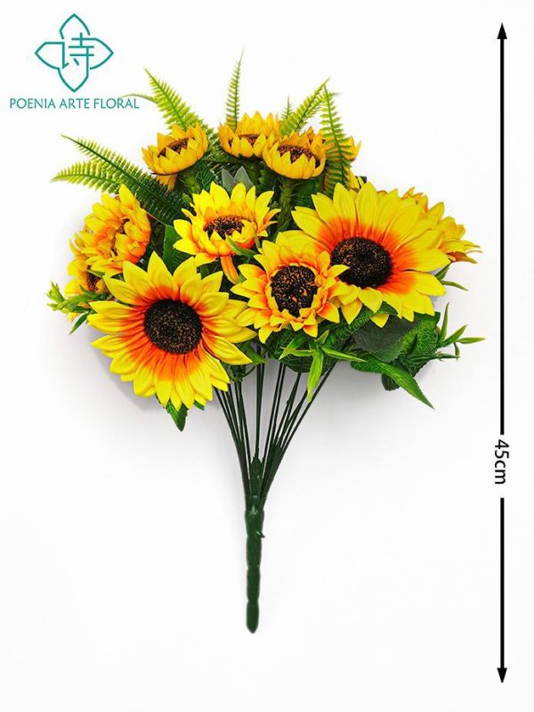 Ramo de 17 cabezas de girasol artificial para decoración