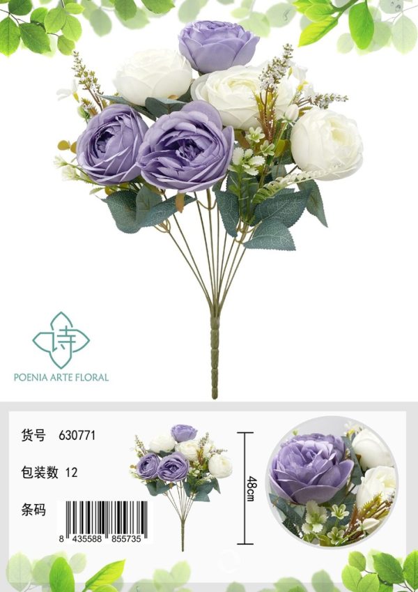 Ramo de 9 cabezas de rosas redondas afortunadas - Ramo decorativo