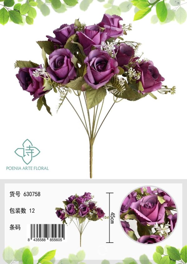 Ramo de 9 cabezas de rosas románticas - Ramo decorativo