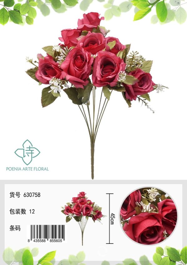 Ramo de 9 cabezas de rosas románticas - Ramo decorativo - Imagen 2
