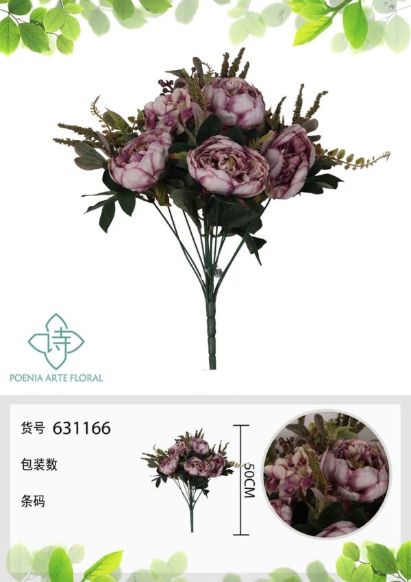 Ramo de flores artificiales - 16 cabezas de peonía y hortensia 50 cm