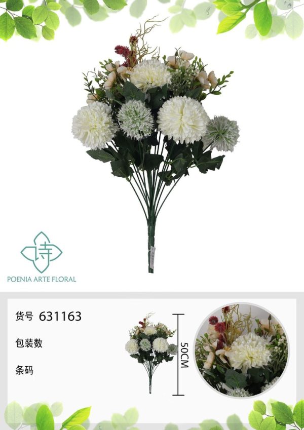 Ramo de flores artificiales - 18 cabezas de crisantemo grande y cebolla 50 cm