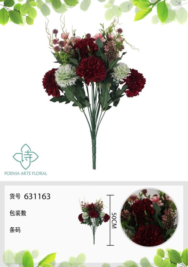 Ramo de flores artificiales - 18 cabezas de crisantemo grande y cebolla 50 cm - Imagen 2
