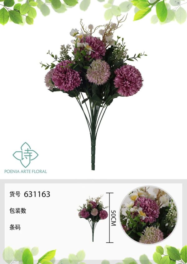 Ramo de flores artificiales - 18 cabezas de crisantemo grande y cebolla 50 cm - Imagen 3