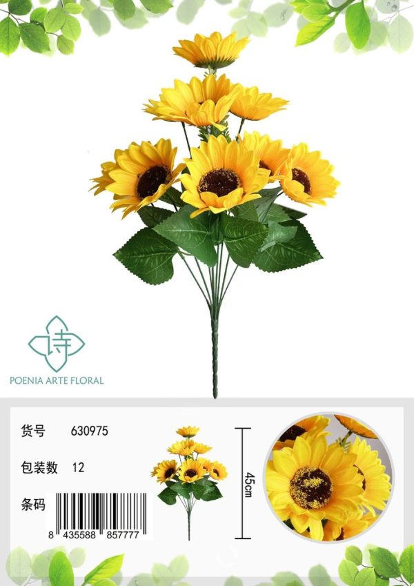 Ramo de flores artificiales - 9 cabezas de girasol 42 cm