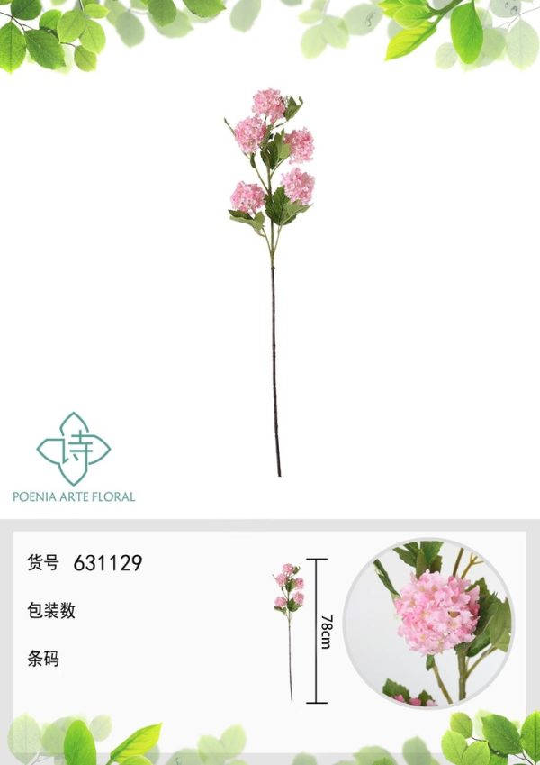Ramo de flores artificiales - Hortensia de 5 cabezas en rosa 78 cm