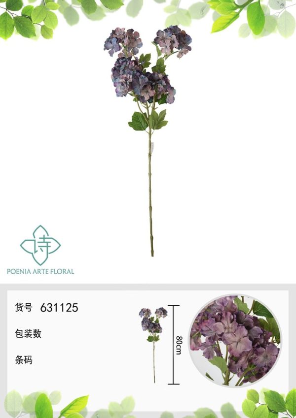 Ramo de flores artificiales - Hortensia de 5 cabezas naranja 80 cm