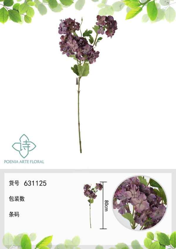 Ramo de flores artificiales - Hortensia de 5 cabezas púrpura 80 cm