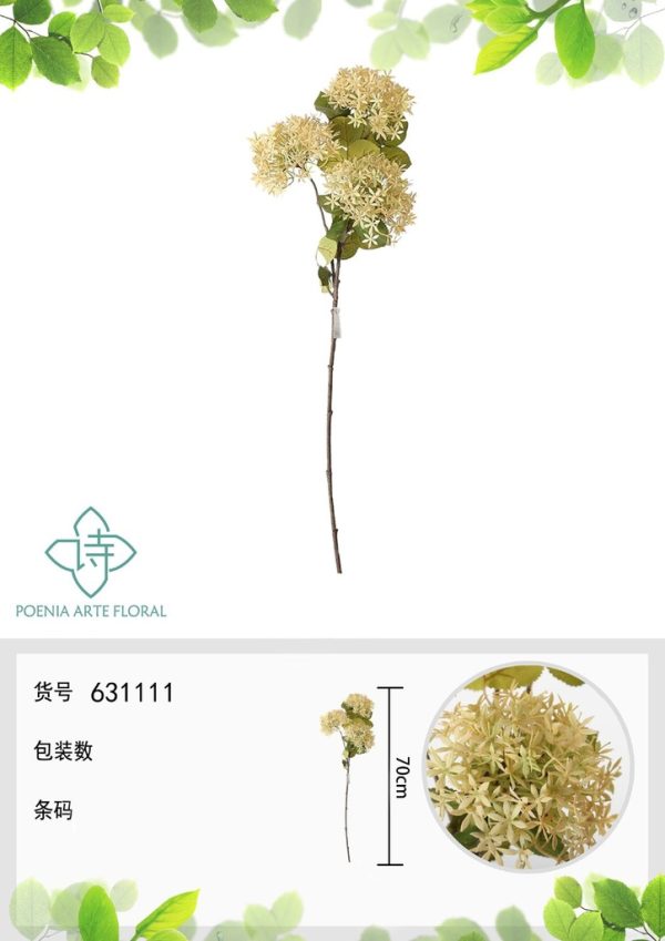 Ramo de flores artificiales - Hortensia de madera en blanco 70 cm