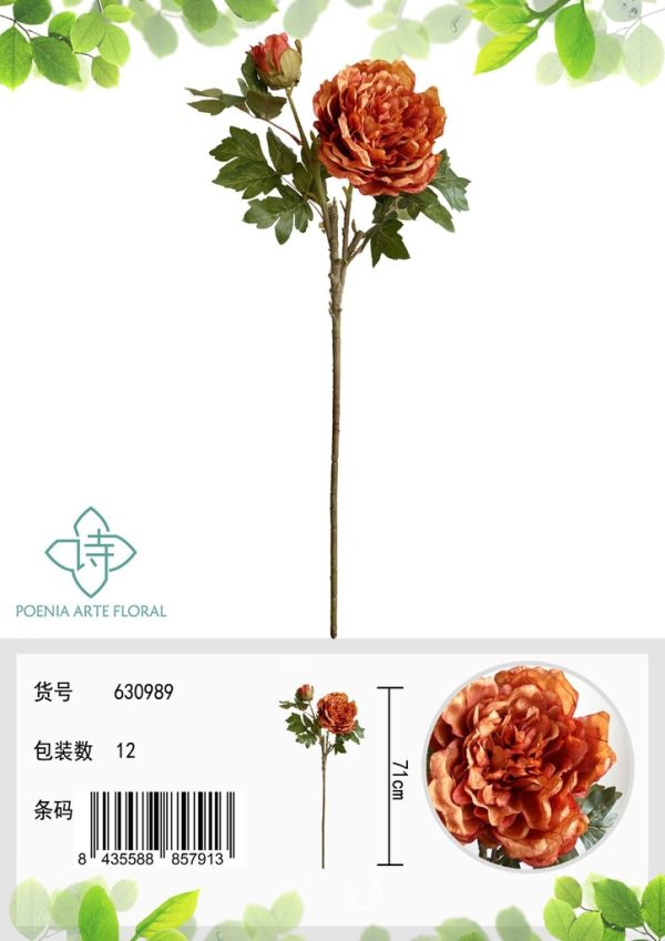 Ramo de flores artificiales - Peonía retro de 2 cabezas en 70 cm