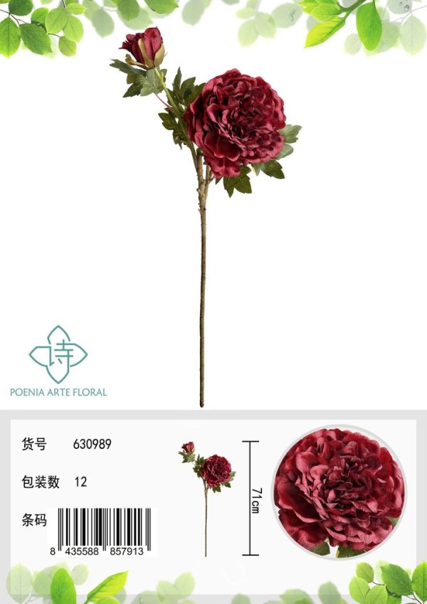 Ramo de flores artificiales - Peonía retro de 2 cabezas en 70 cm - Imagen 2
