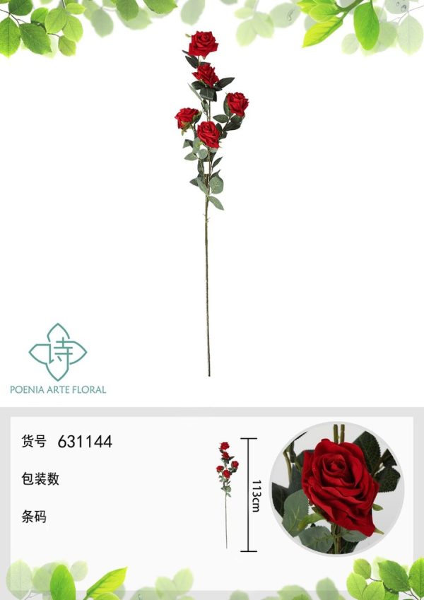 Ramo de flores artificiales - Rosa de 5 cabezas 113 cm