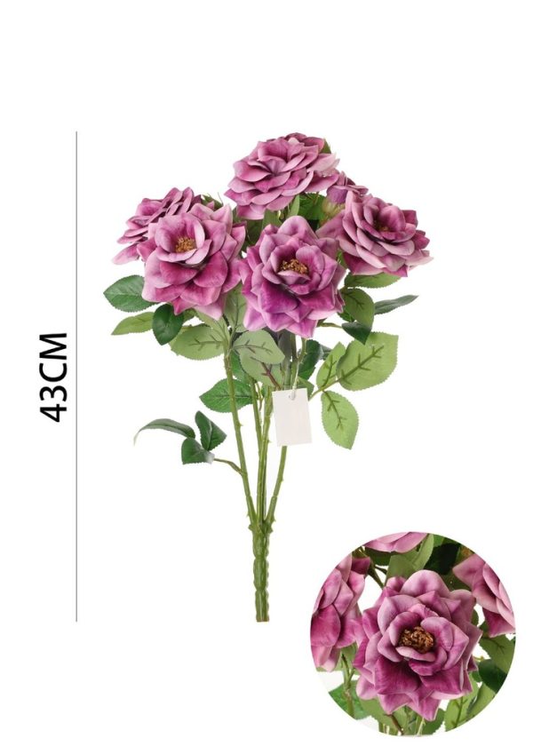 Ramo de flores artificiales - Rosa pequeña con hojas en 43 cm