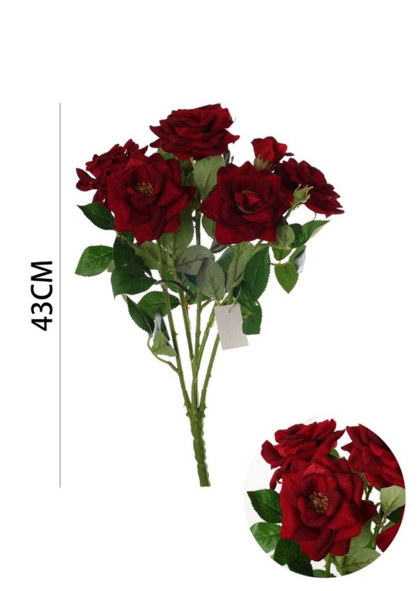 Ramo de flores artificiales - Rosa pequeña con hojas en 43 cm - Imagen 2