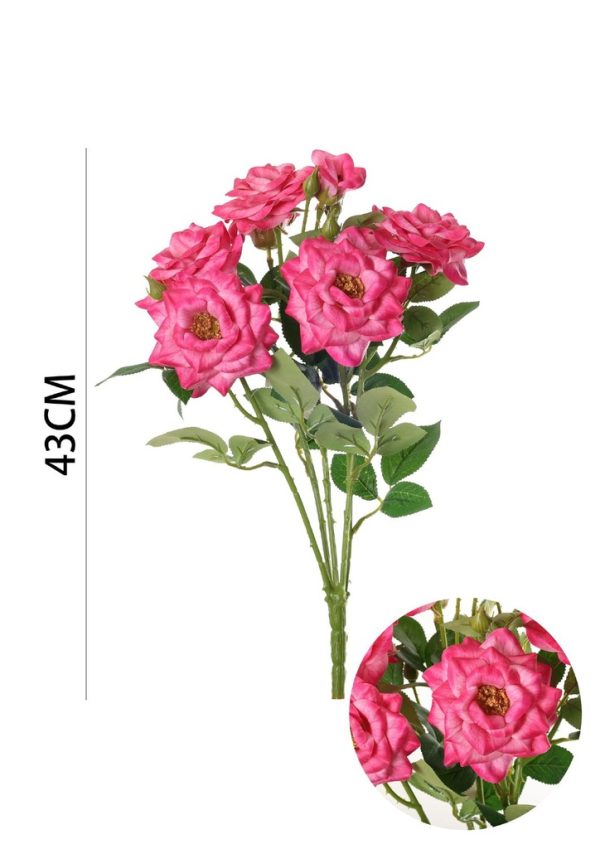Ramo de flores artificiales - Rosa pequeña con hojas en 43 cm - Imagen 3