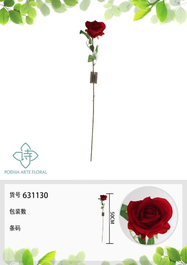 Ramo de flores artificiales - Rosa roja única 50 cm