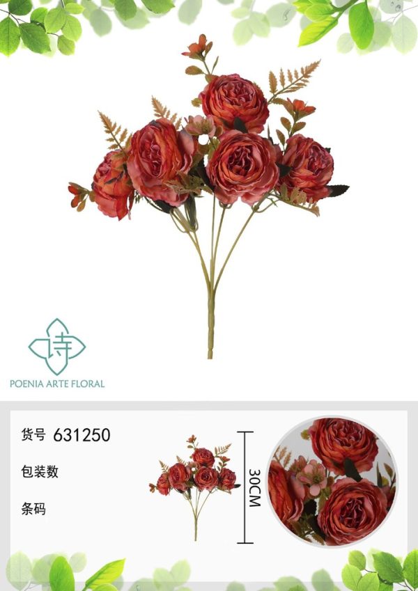 Ramo de flores artificiales con bordes quemados de peonía occidental de 30 cm - Decoración floral