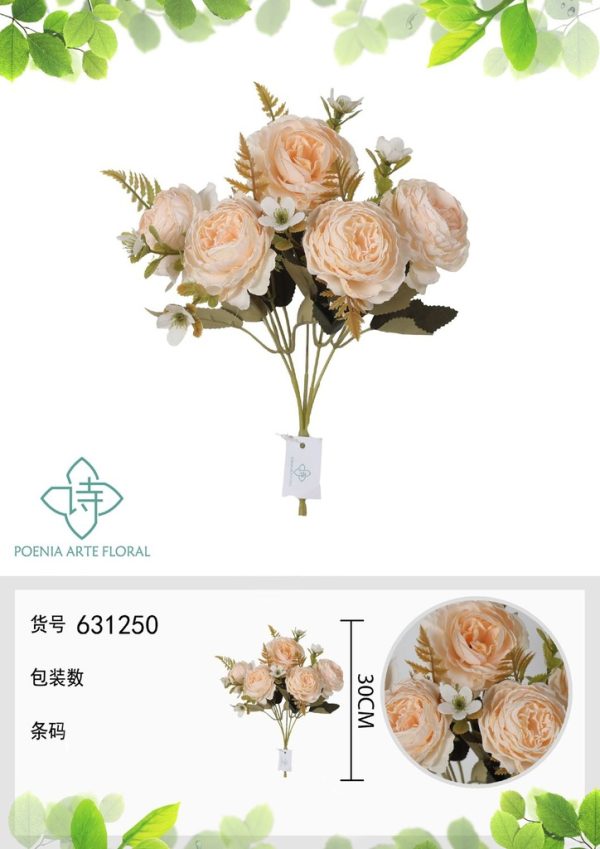 Ramo de flores artificiales con bordes quemados de peonía occidental de 30 cm - Decoración floral - Imagen 3
