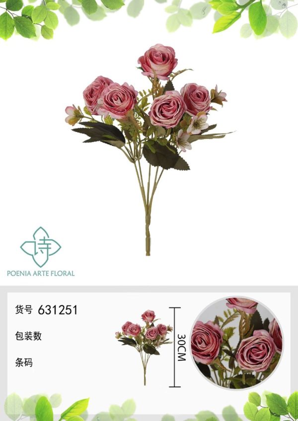 Ramo de flores artificiales con bordes quemados de primavera de 30 cm - Decoración floral - Imagen 3
