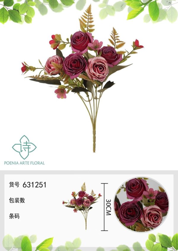 Ramo de flores artificiales con bordes quemados de primavera de 30 cm - Decoración floral - Imagen 4