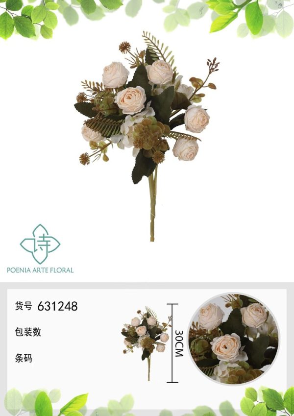 Ramo de flores artificiales con peonías con bordes quemados de 30 cm - Decoración floral