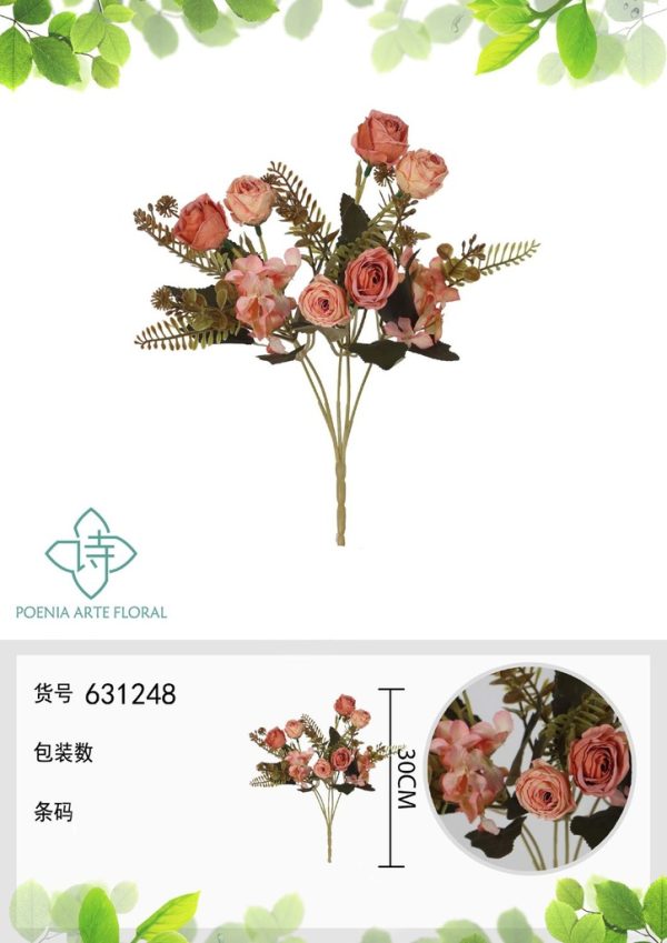 Ramo de flores artificiales con peonías con bordes quemados de 30 cm - Decoración floral - Imagen 2