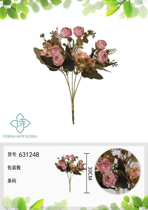 Ramo de flores artificiales con peonías con bordes quemados de 30 cm - Decoración floral - Imagen 3