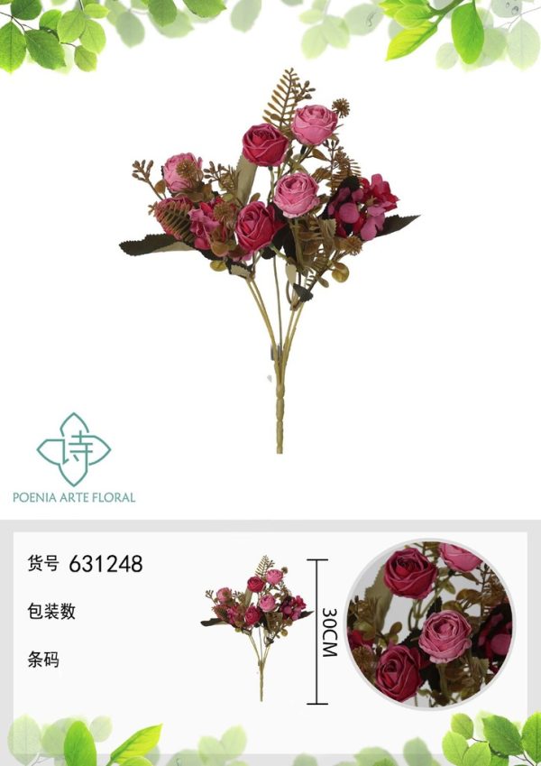 Ramo de flores artificiales con peonías con bordes quemados de 30 cm - Decoración floral - Imagen 4