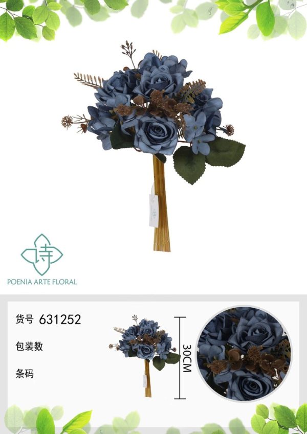 Ramo de flores artificiales con rosas de 30 cm - Decoración floral - Imagen 2