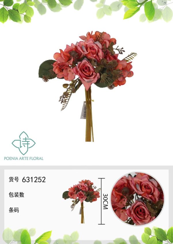 Ramo de flores artificiales con rosas de 30 cm - Decoración floral - Imagen 3