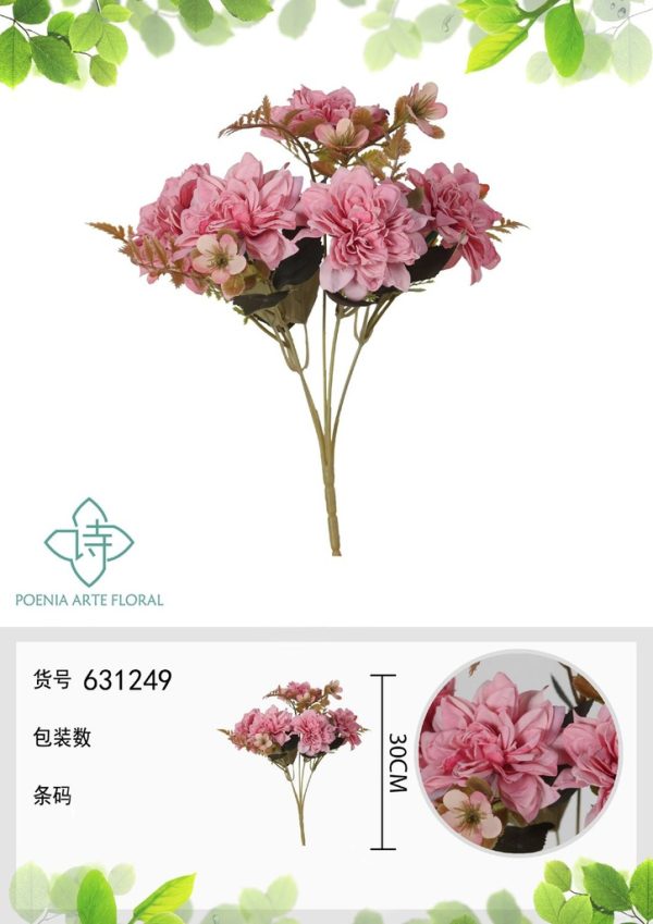 Ramo de flores artificiales de crisantemo con bordes quemados de 30 cm - Decoración floral