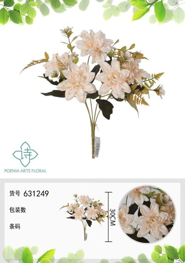 Ramo de flores artificiales de crisantemo con bordes quemados de 30 cm - Decoración floral - Imagen 2