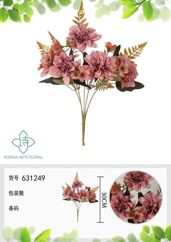 Ramo de flores artificiales de crisantemo con bordes quemados de 30 cm - Decoración floral - Imagen 3