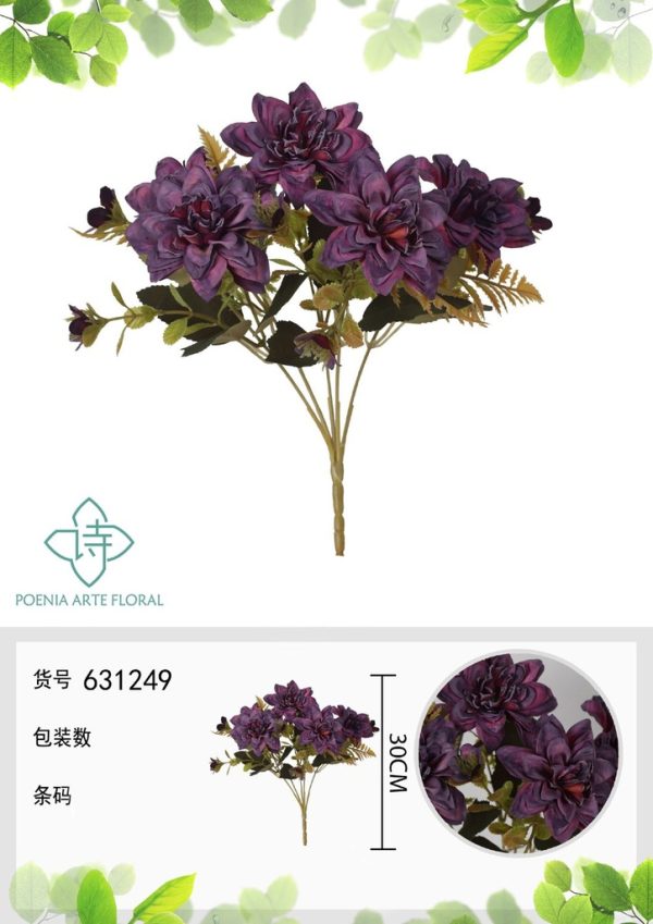 Ramo de flores artificiales de crisantemo con bordes quemados de 30 cm - Decoración floral - Imagen 4