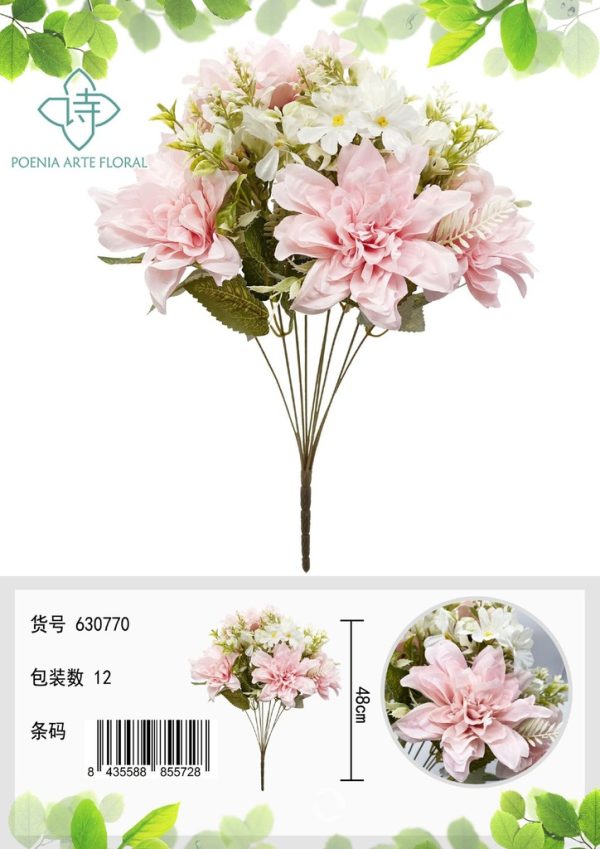 Ramo de flores artificiales de dalia 9 cabezas - Decoración floral