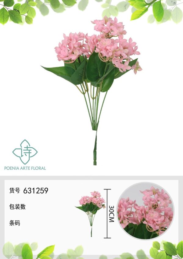 Ramo de flores artificiales de hortensia de goma blanda de 30 cm - Decoración floral - Imagen 3