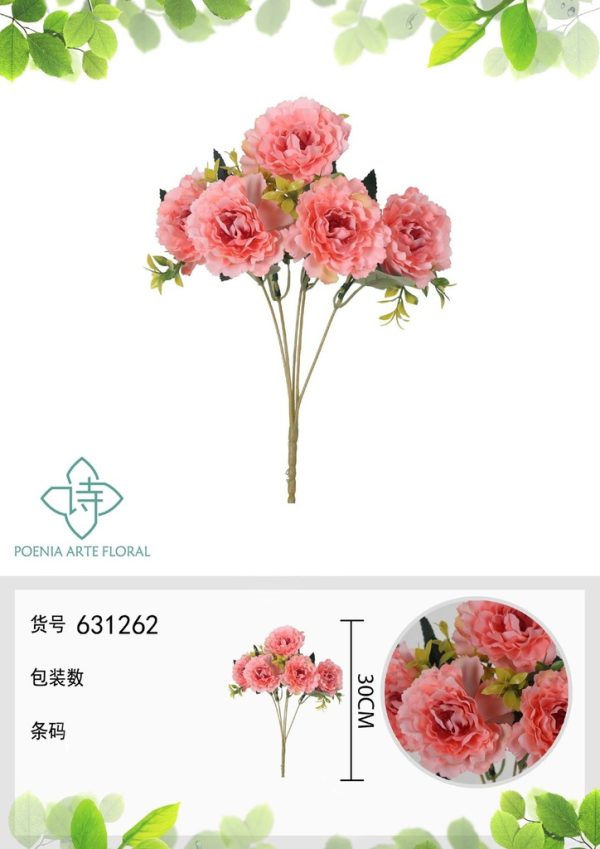 Ramo de flores artificiales de peonía DY de 30 cm - Decoración floral - Imagen 2