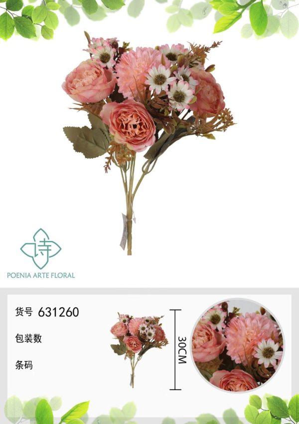 Ramo de flores artificiales de peonía YY de 30 cm - Decoración floral - Imagen 2